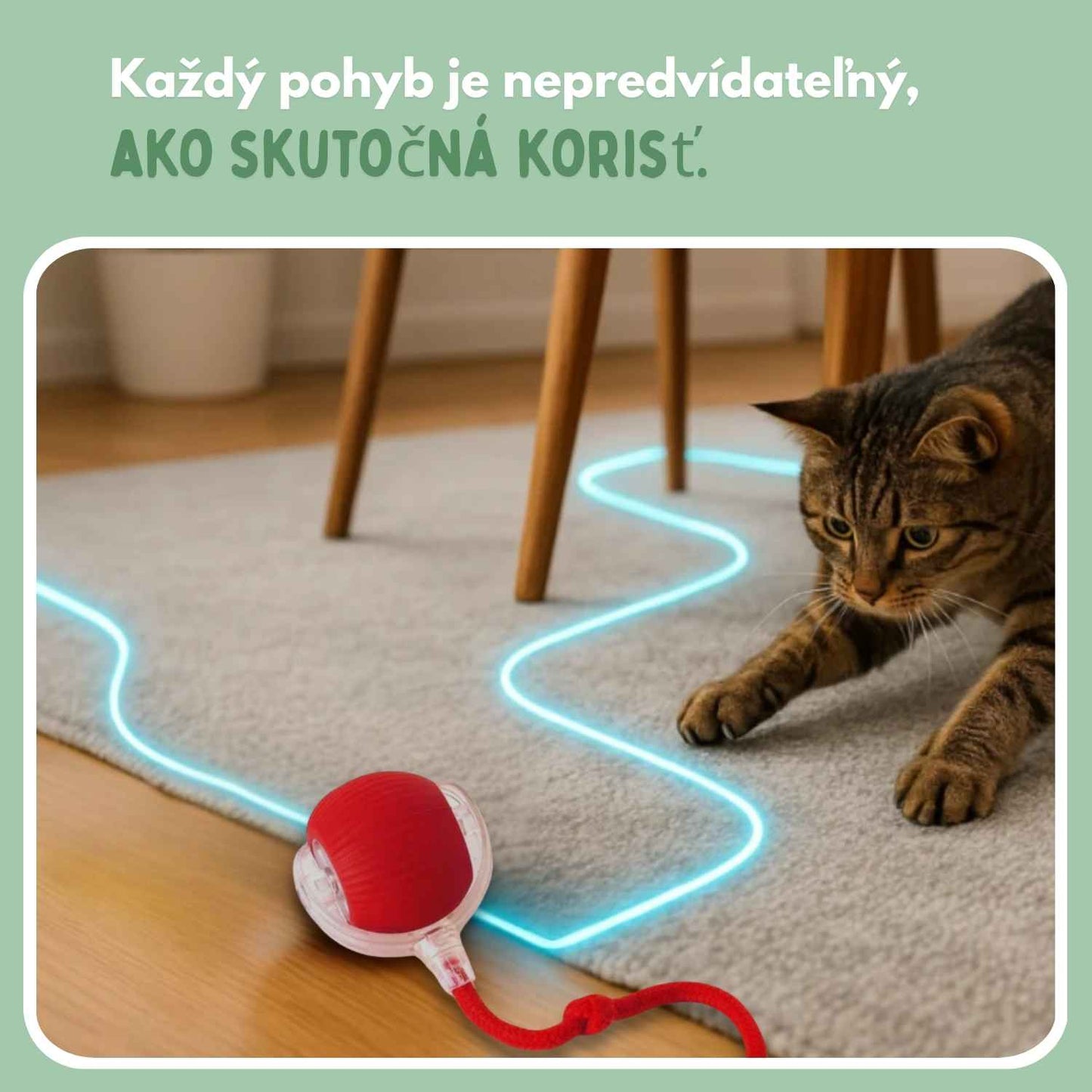 Inteligentná loptička pre mačky, 100 % autonómna, navrhnutá tak, aby nadobňovala skutočnú korisť